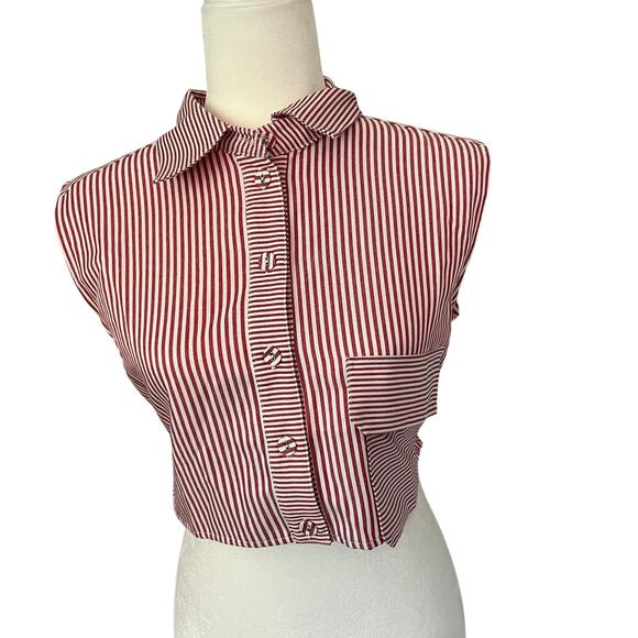 Torn By Ronny Kobo red Pinstripe Cropped Top NEW - Picture 1 of 8